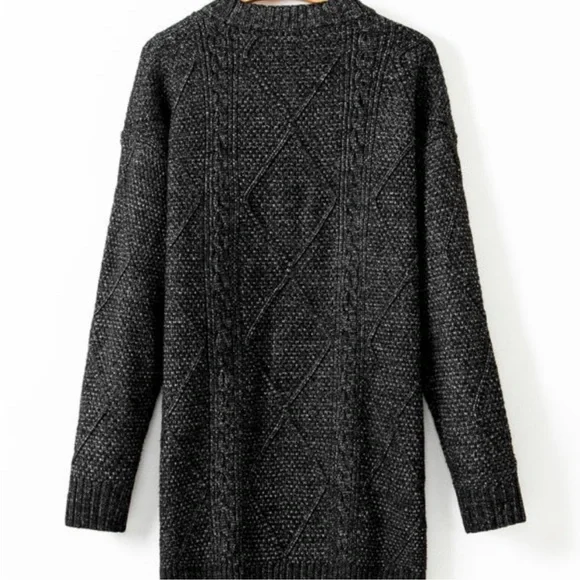 Cozy Black Cable Knit Sweater Dress - Picture 6 of 8